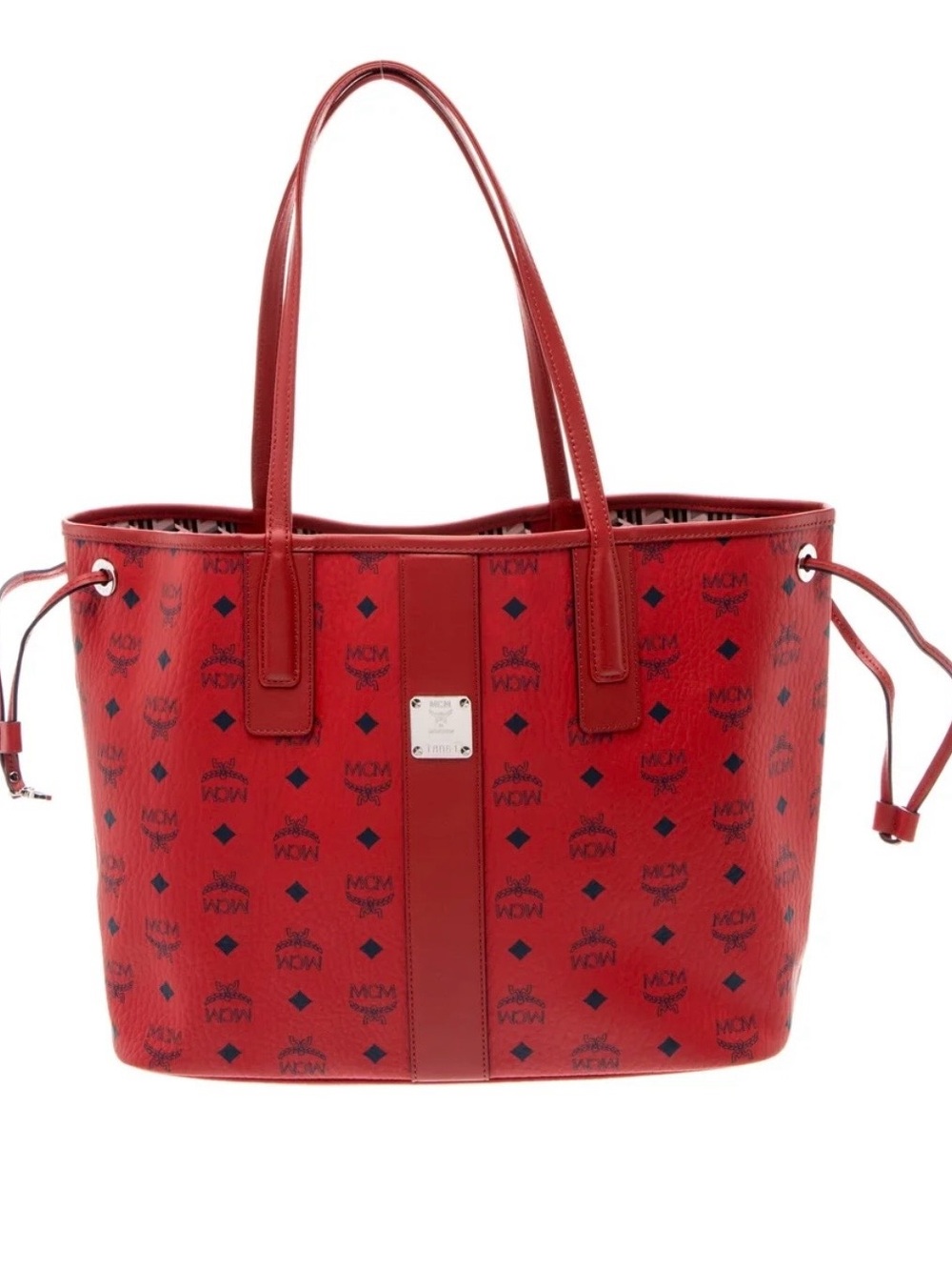 MCM Red Logo Print Reversible Leather Tote